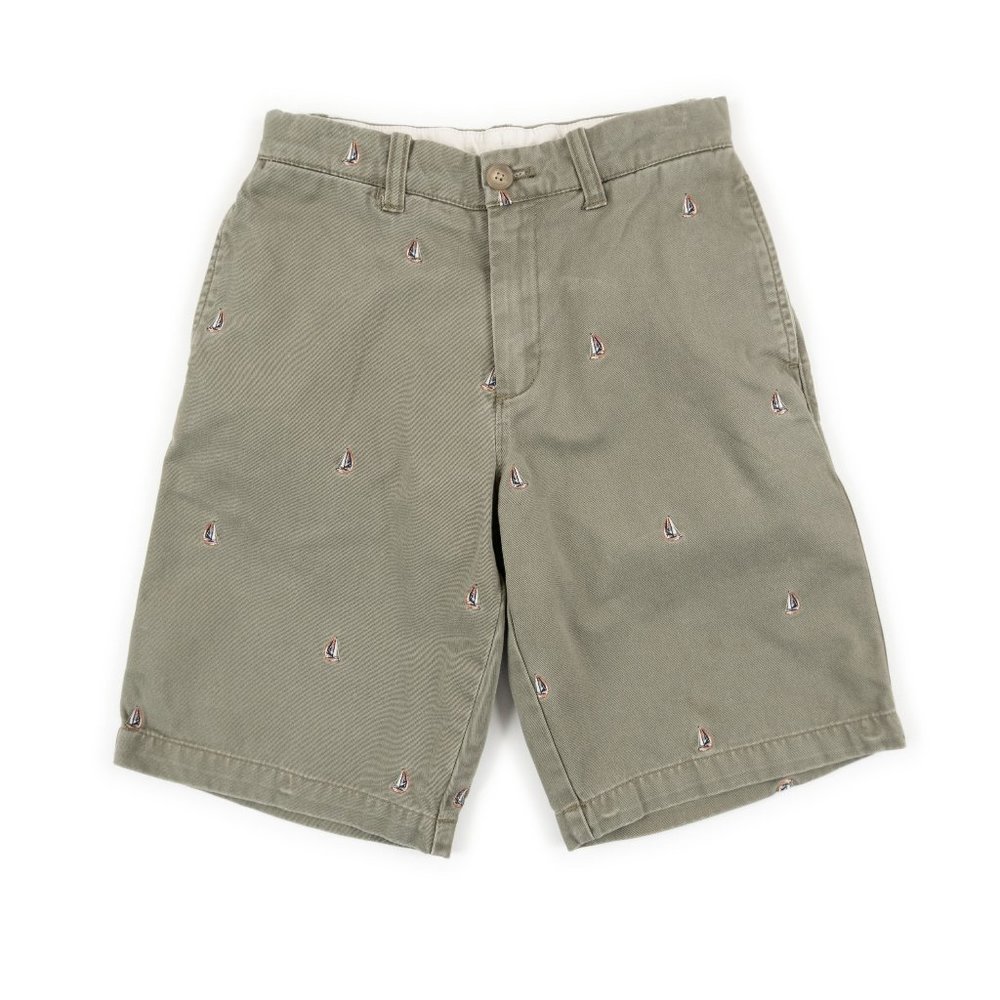 CREWCUTS by J.Crew boy's olive khaki green chino shorts w/ sailboats size 10